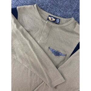 Harley Davidson Long Sleeve Shirt Khaki S‎ Wing Logo Vintage Motorcycle Tee